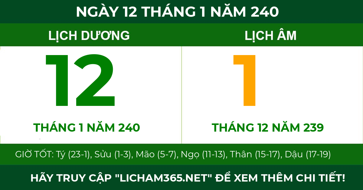 lịch âm ngày 12 tháng 1 năm 240