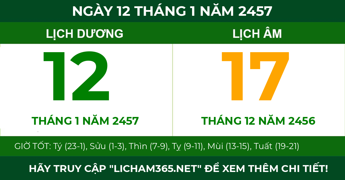lịch âm ngày 12 tháng 1 năm 2457