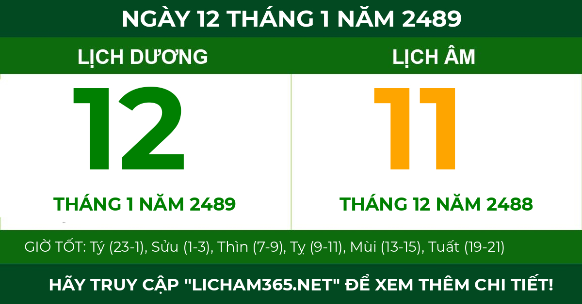 lịch âm ngày 12 tháng 1 năm 2489