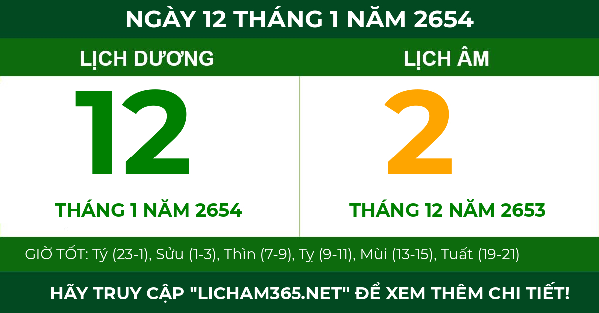lịch âm ngày 12 tháng 1 năm 2654