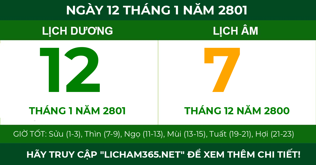 lịch âm ngày 12 tháng 1 năm 2801