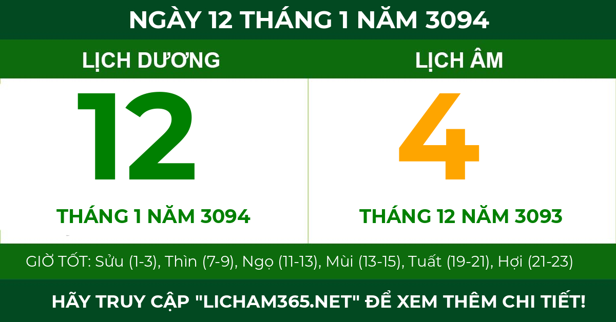 lịch âm ngày 12 tháng 1 năm 3094