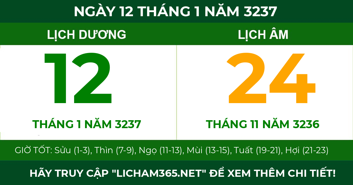 lịch âm ngày 12 tháng 1 năm 3237