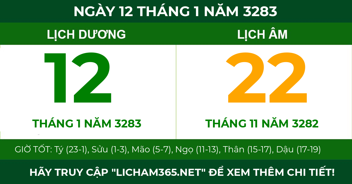 lịch âm ngày 12 tháng 1 năm 3283