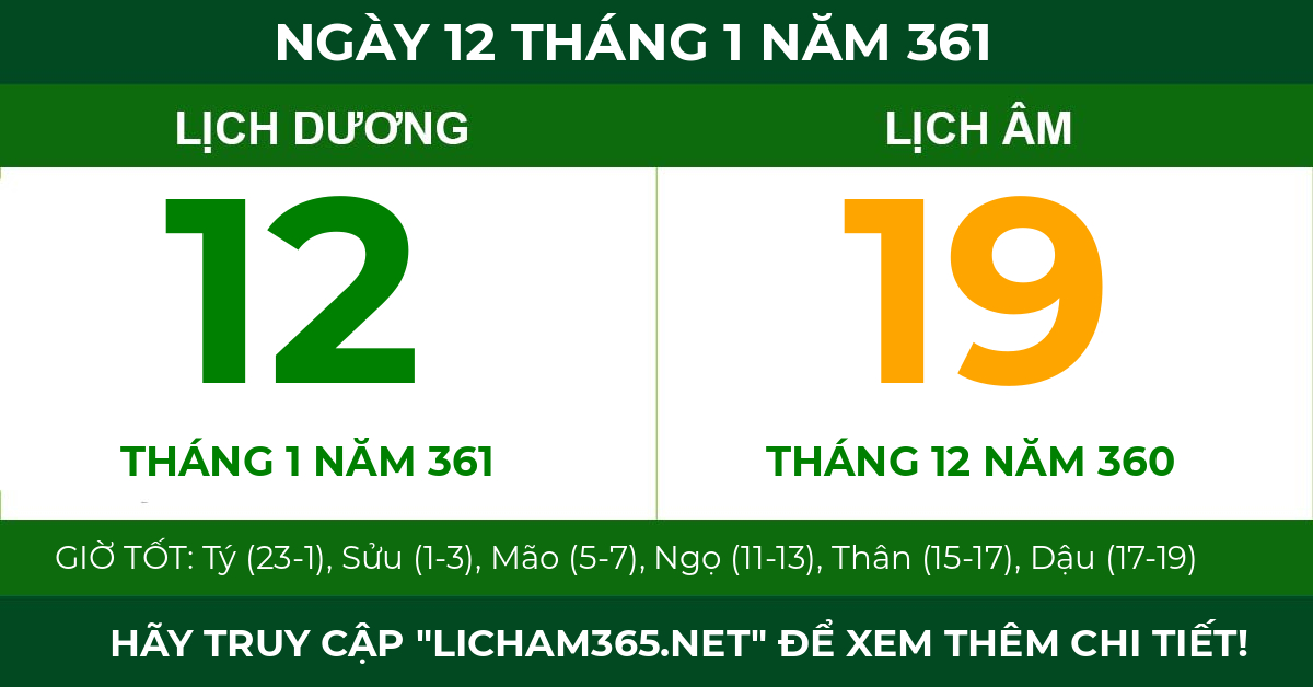lịch âm ngày 12 tháng 1 năm 361