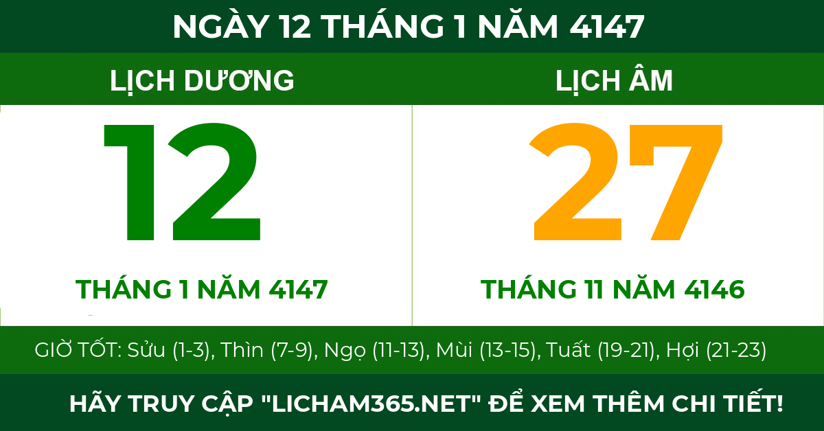lịch âm ngày 12 tháng 1 năm 4147