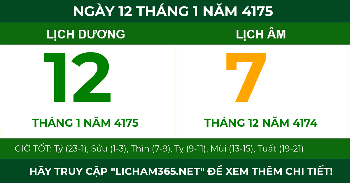 lịch âm ngày 12 tháng 1 năm 4175