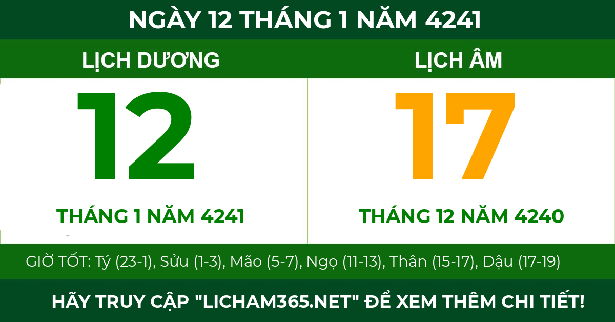 lịch âm ngày 12 tháng 1 năm 4241