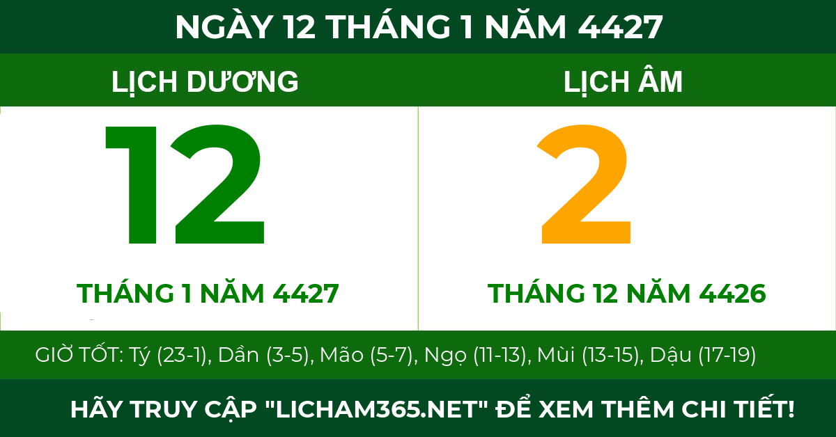 lịch âm ngày 12 tháng 1 năm 4427