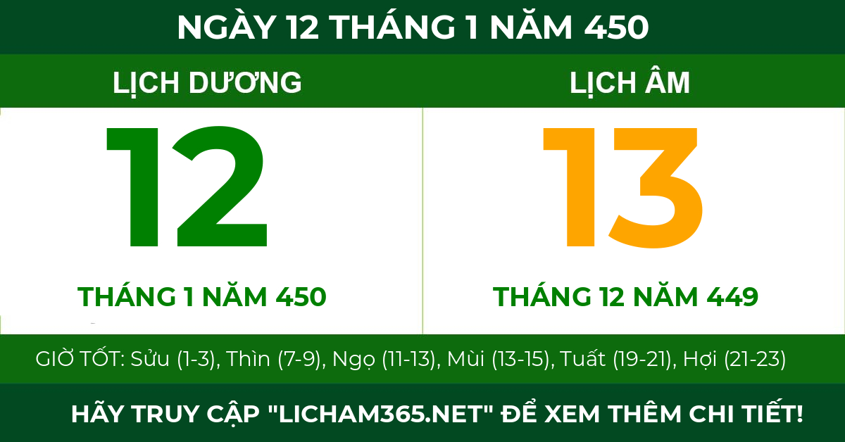 lịch âm ngày 12 tháng 1 năm 450