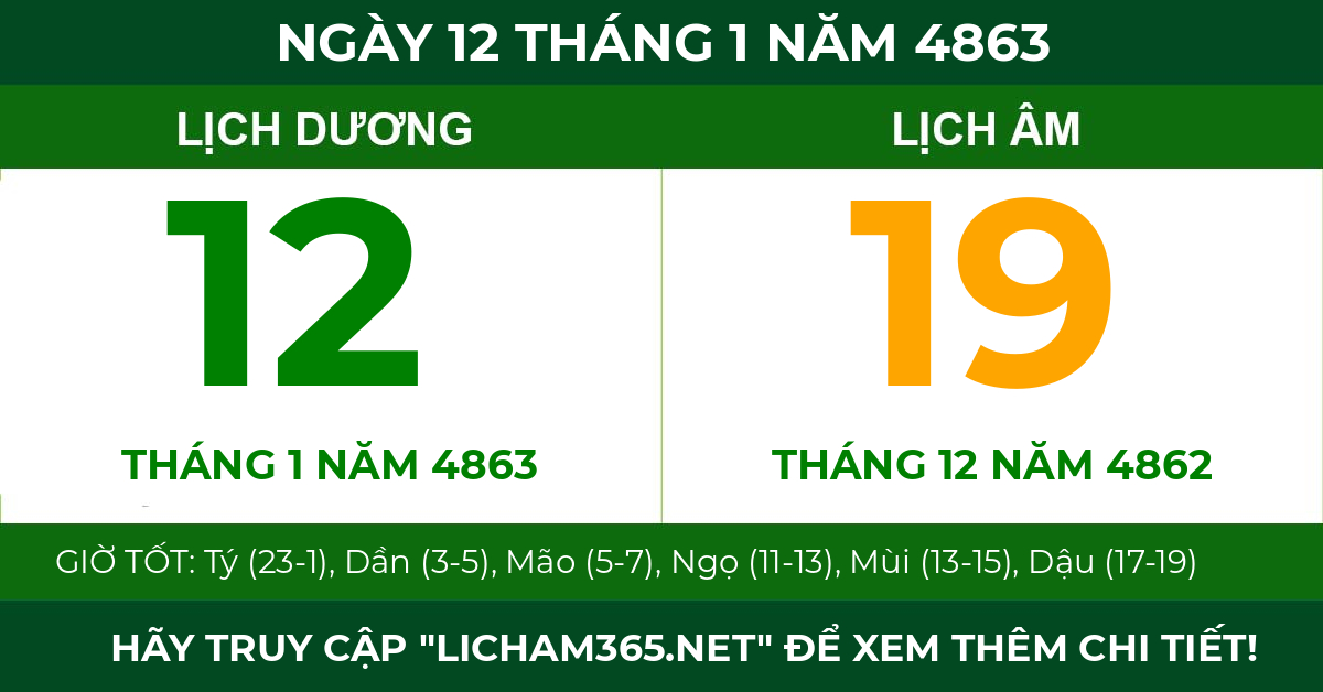lịch âm ngày 12 tháng 1 năm 4863
