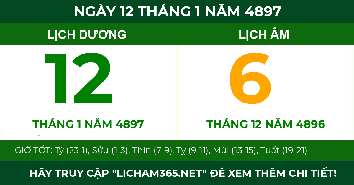 lịch âm ngày 12 tháng 1 năm 4897