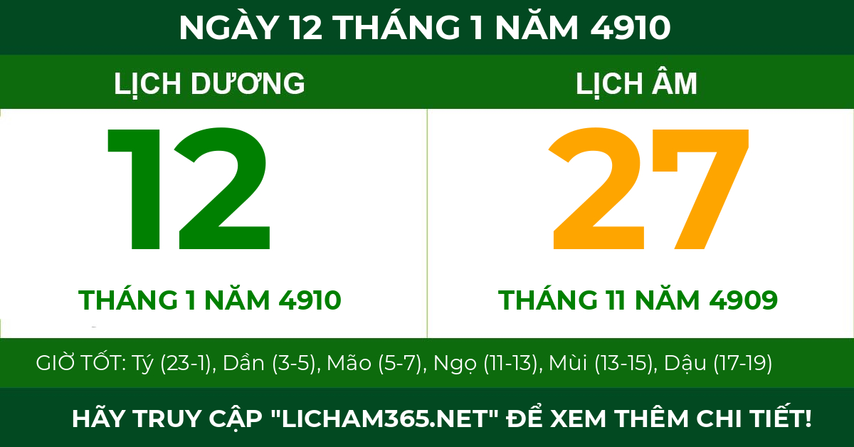 lịch âm ngày 12 tháng 1 năm 4910