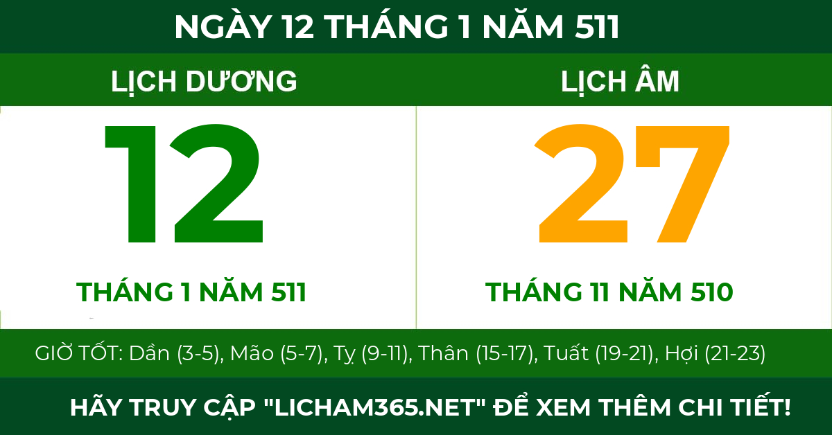 lịch âm ngày 12 tháng 1 năm 511