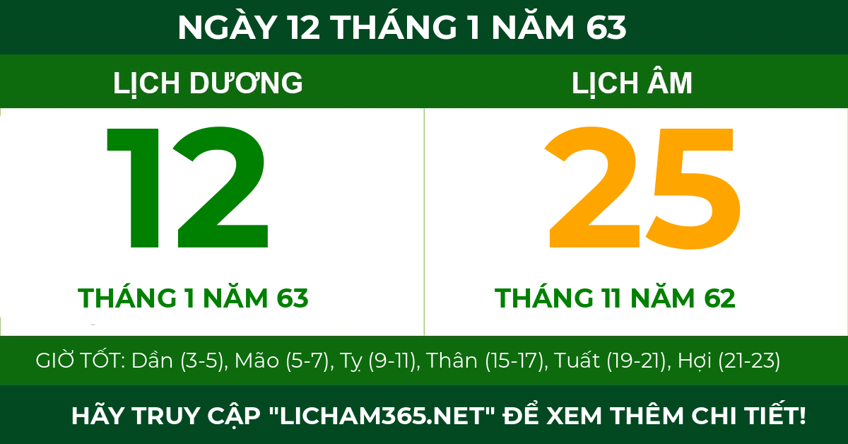 lịch âm ngày 12 tháng 1 năm 63