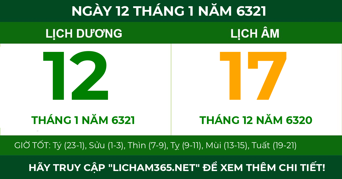 lịch âm ngày 12 tháng 1 năm 6321