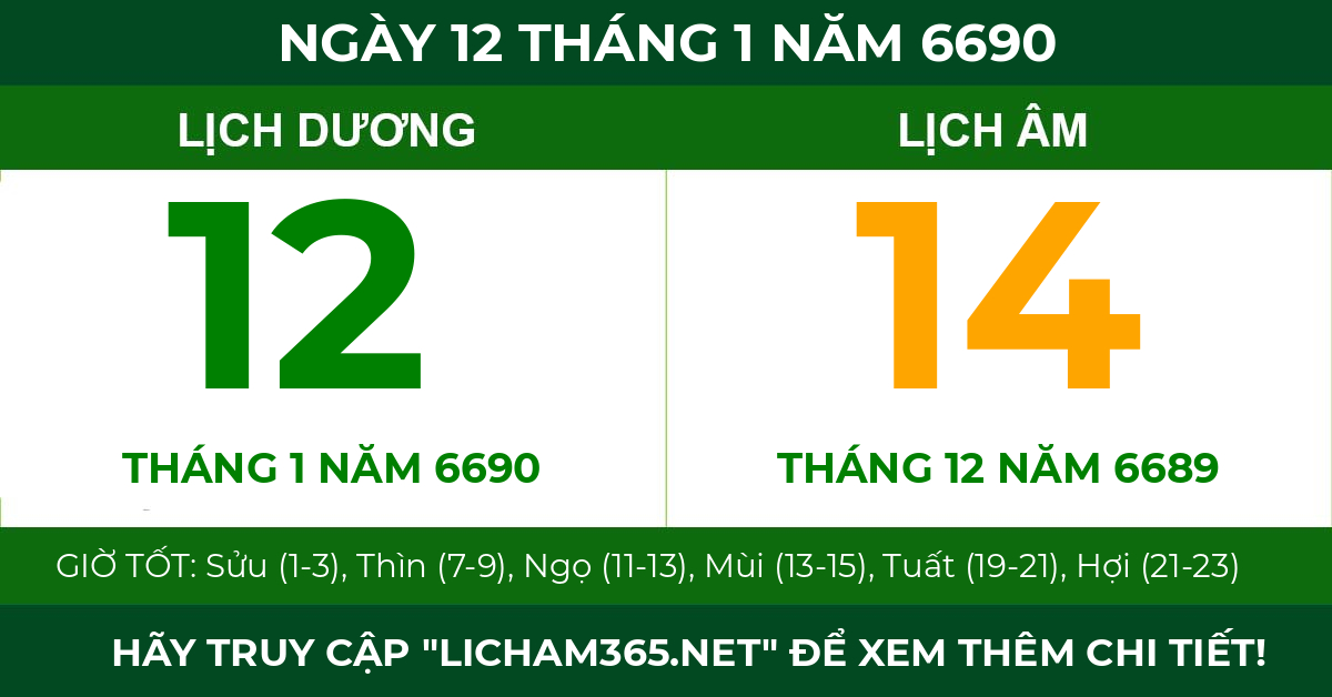 lịch âm ngày 12 tháng 1 năm 6690