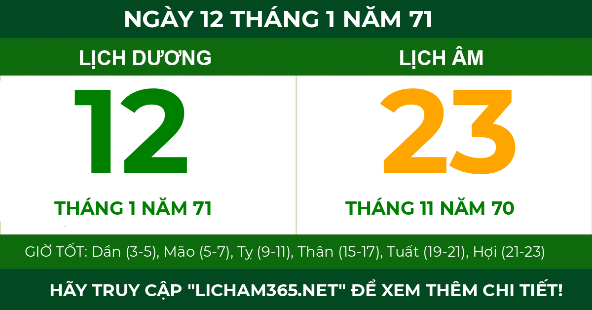 lịch âm ngày 12 tháng 1 năm 71