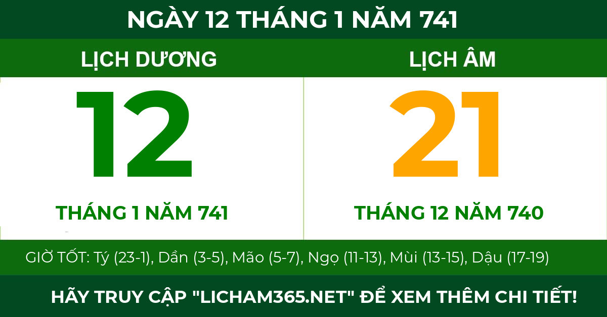 lịch âm ngày 12 tháng 1 năm 741