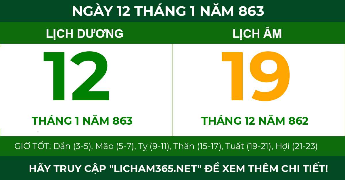 lịch âm ngày 12 tháng 1 năm 863