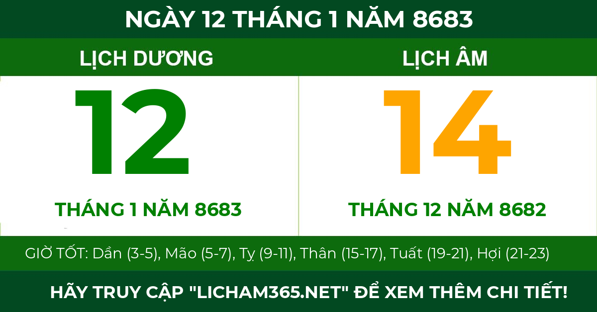 lịch âm ngày 12 tháng 1 năm 8683