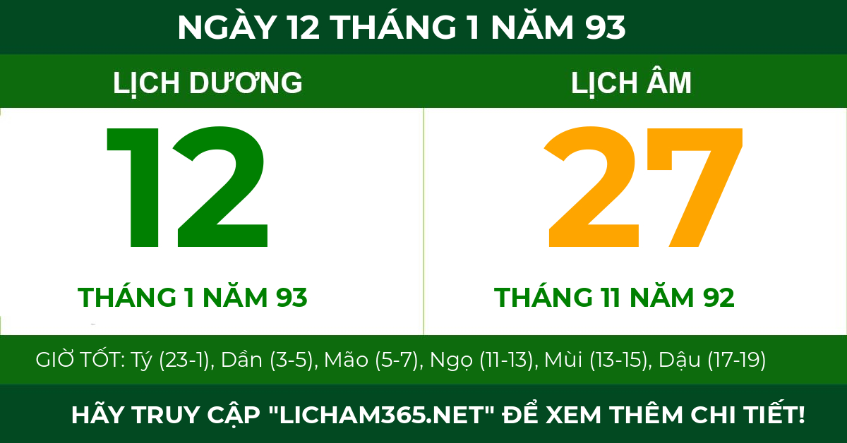 lịch âm ngày 12 tháng 1 năm 93