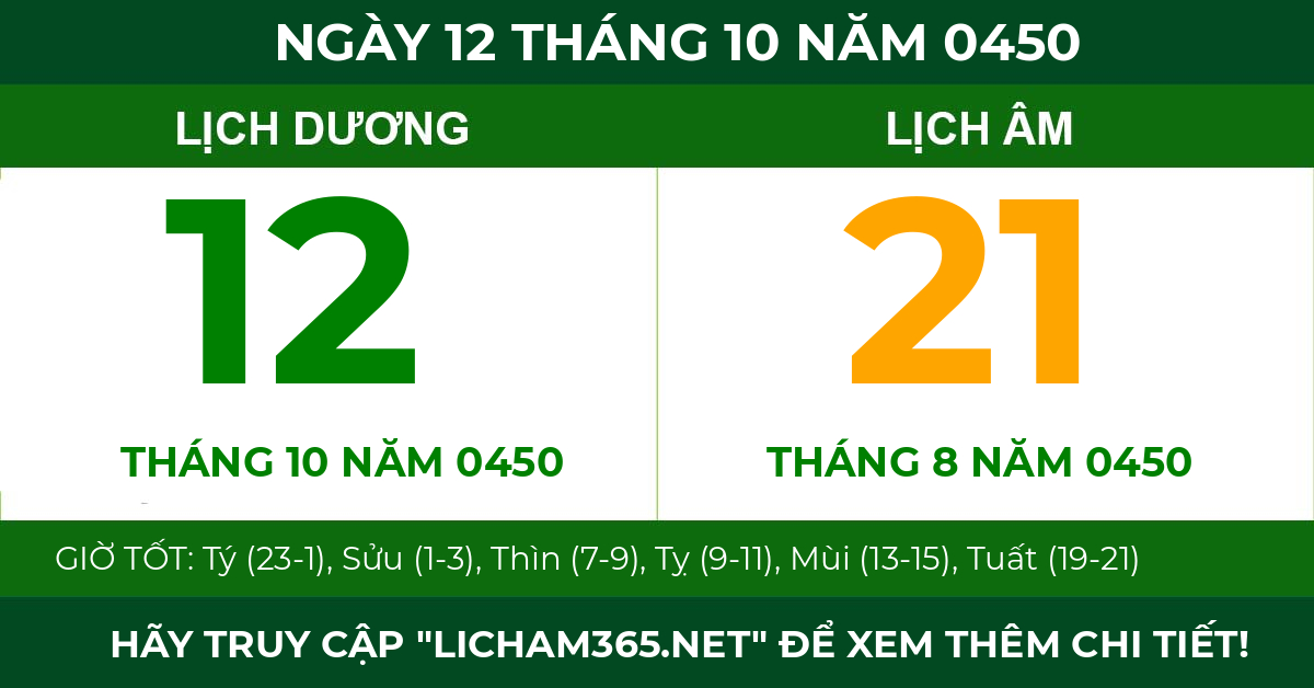 lịch âm ngày 12 tháng 10 năm 0450