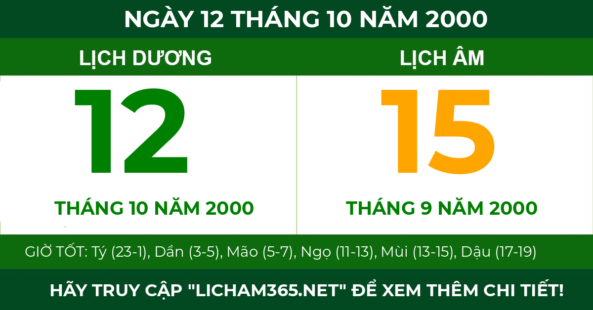 lịch âm ngày 12 tháng 10 năm 2000