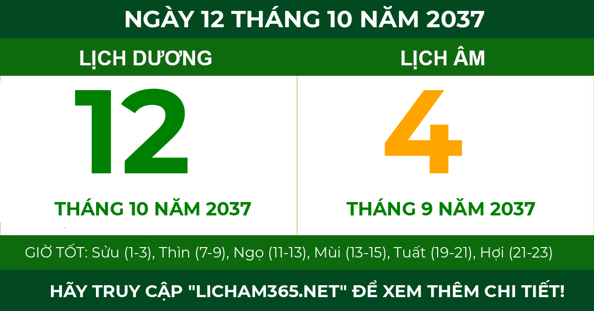lịch âm ngày 12 tháng 10 năm 2037