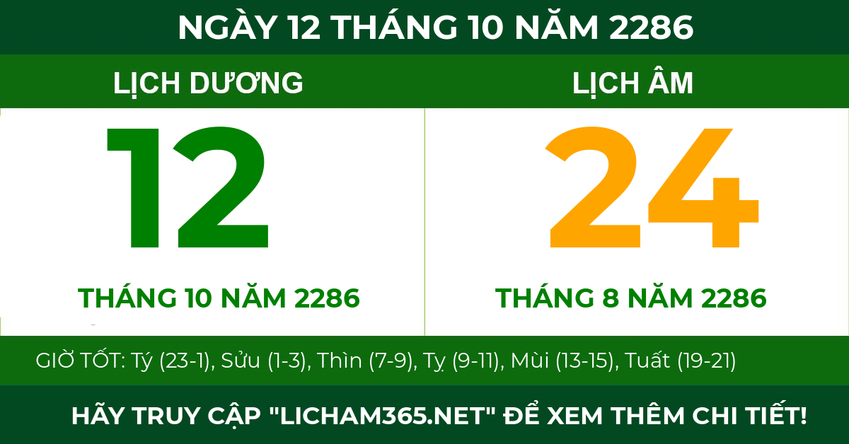 lịch âm ngày 12 tháng 10 năm 2286