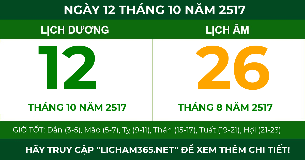 lịch âm ngày 12 tháng 10 năm 2517