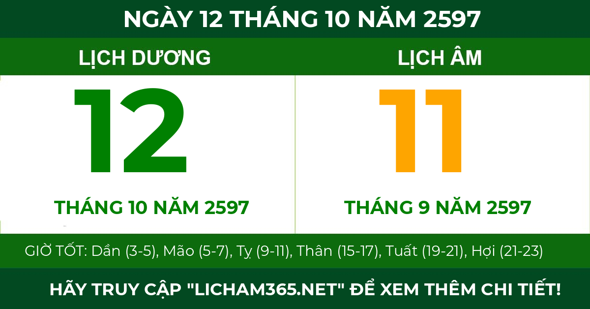 lịch âm ngày 12 tháng 10 năm 2597