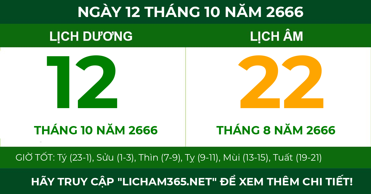 lịch âm ngày 12 tháng 10 năm 2666