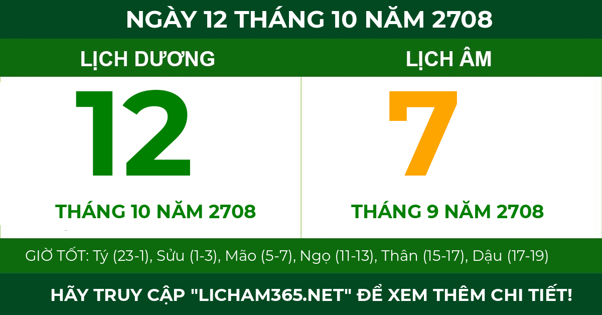 lịch âm ngày 12 tháng 10 năm 2708