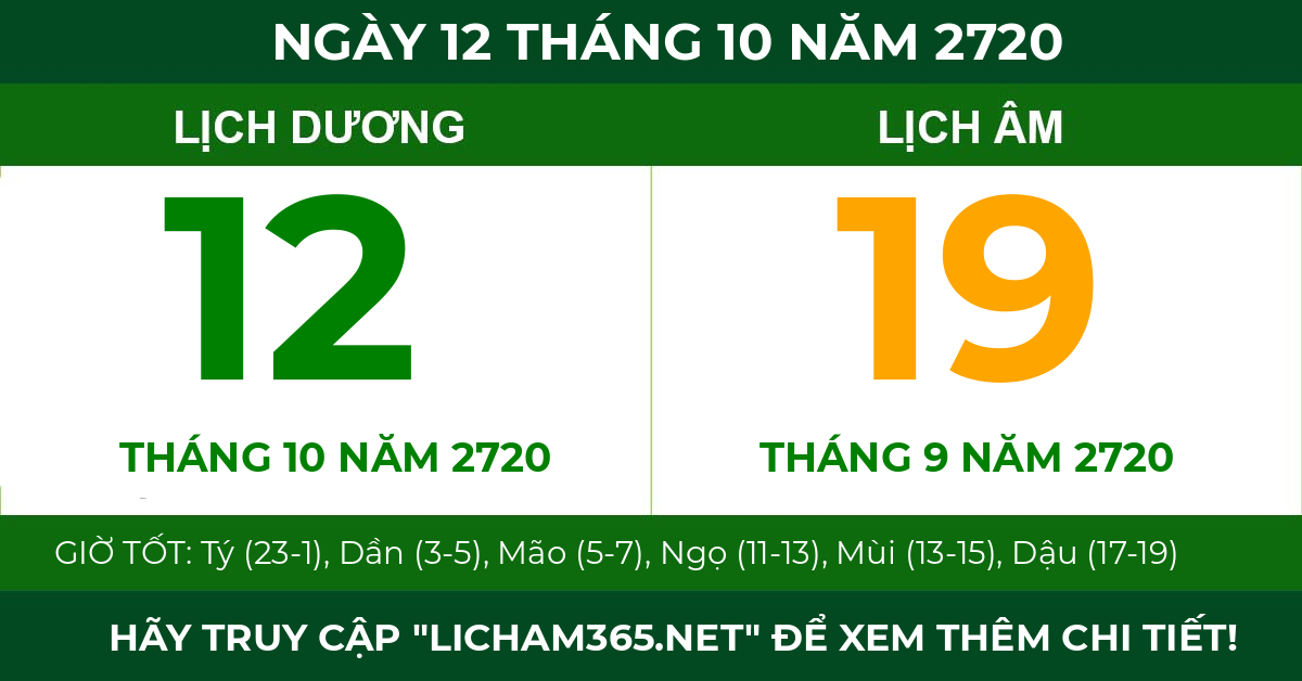 lịch âm ngày 12 tháng 10 năm 2720