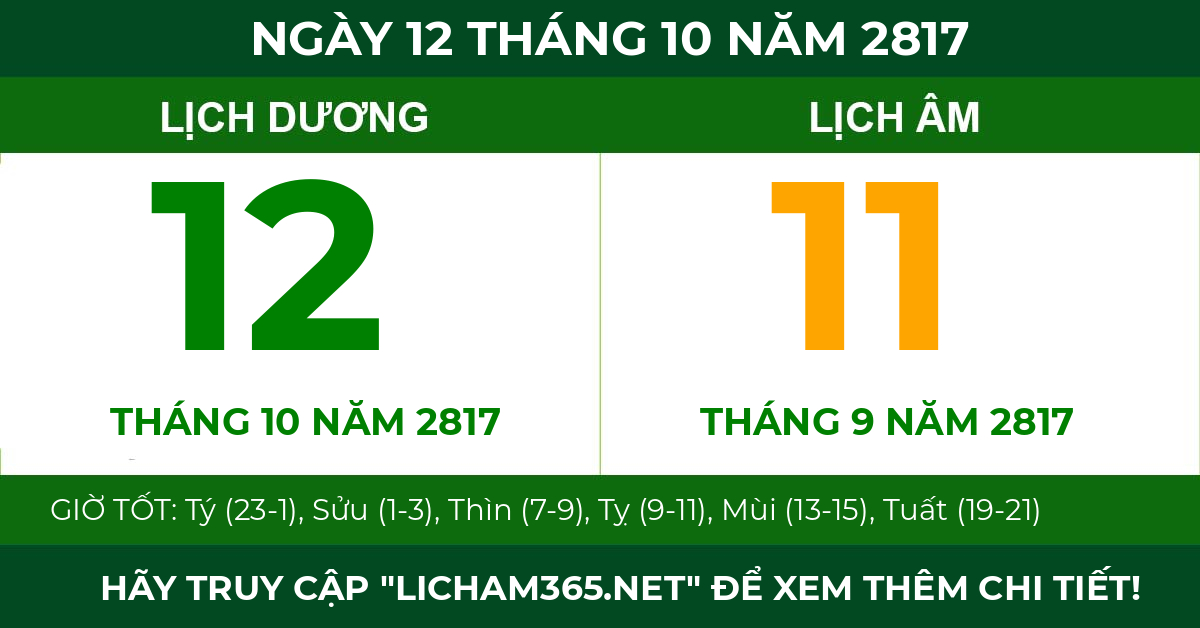 lịch âm ngày 12 tháng 10 năm 2817