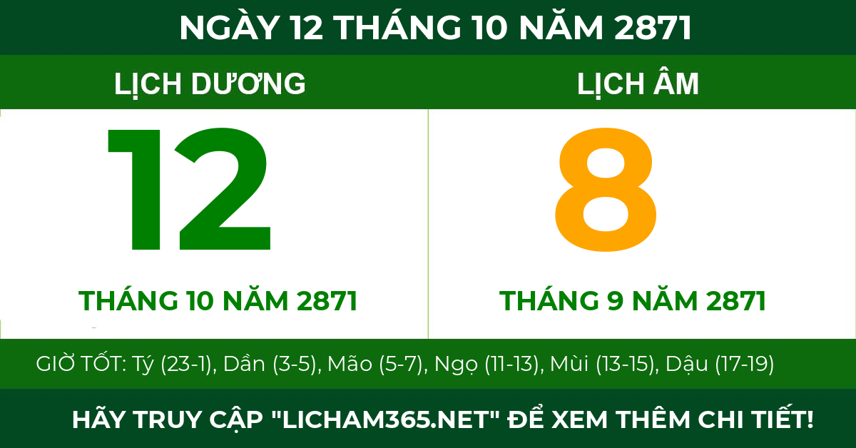 lịch âm ngày 12 tháng 10 năm 2871