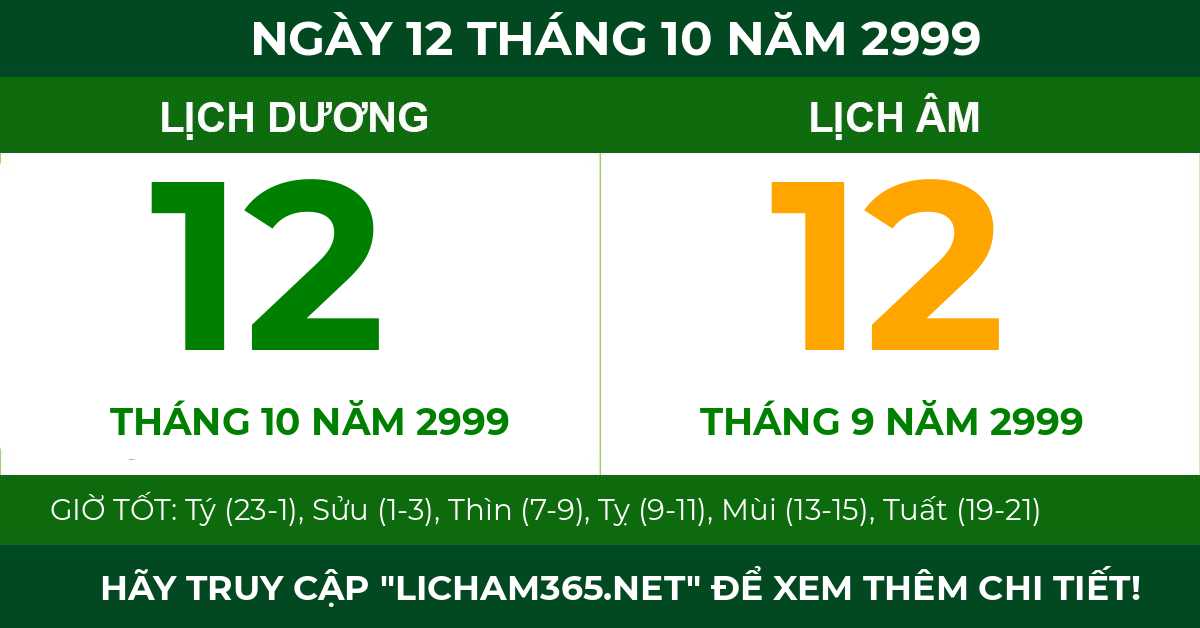 lịch âm ngày 12 tháng 10 năm 2999