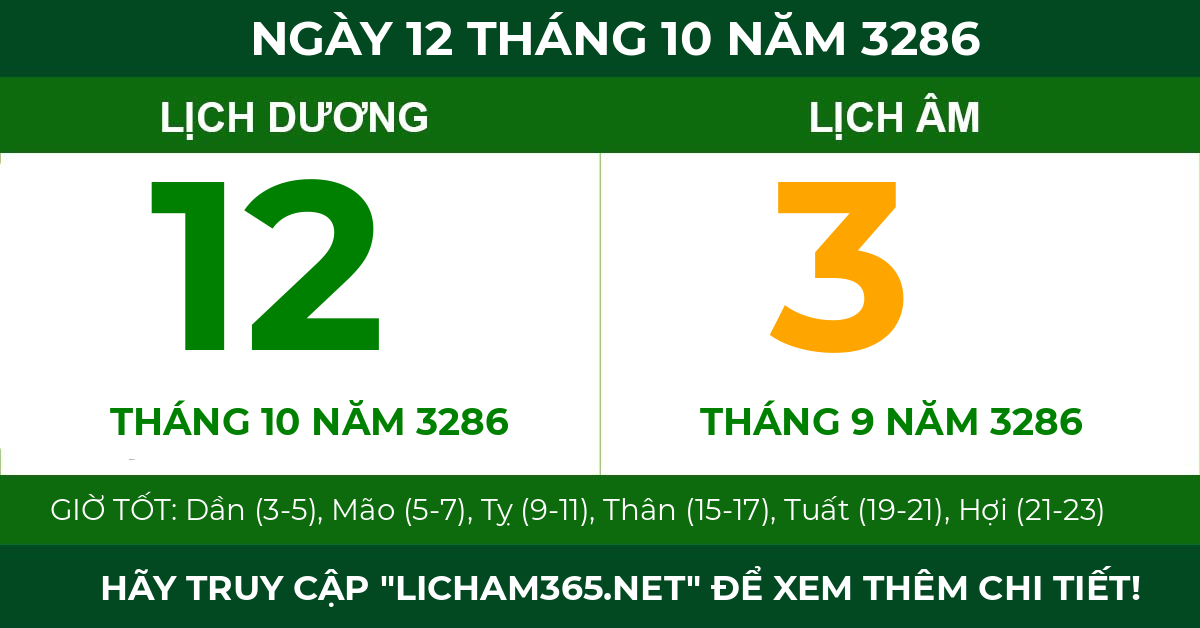 lịch âm ngày 12 tháng 10 năm 3286