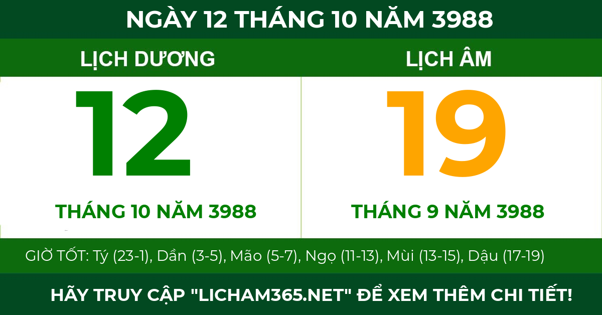 lịch âm ngày 12 tháng 10 năm 3988
