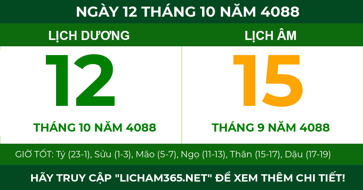 lịch âm ngày 12 tháng 10 năm 4088