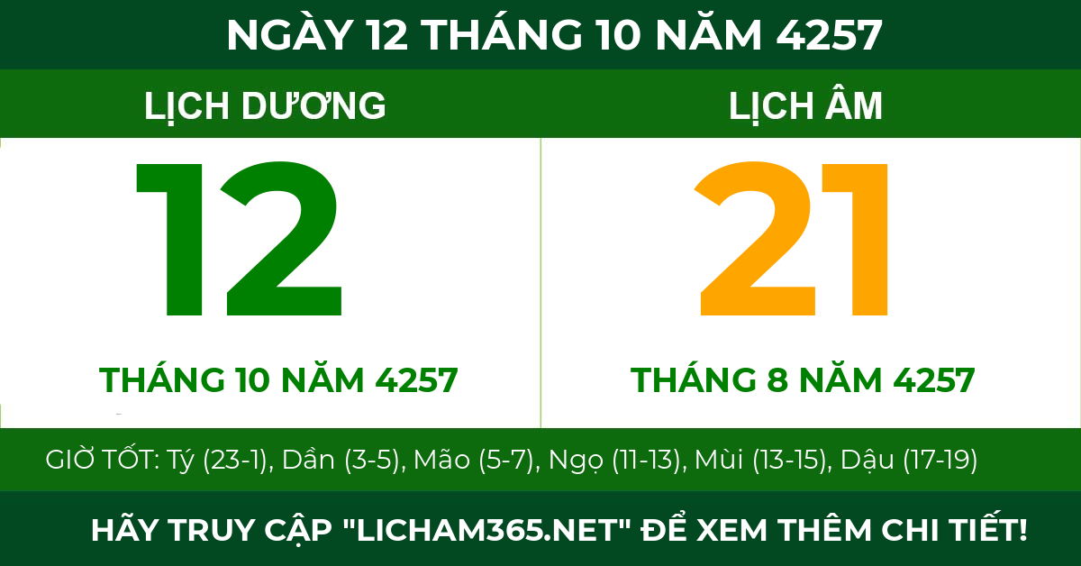 lịch âm ngày 12 tháng 10 năm 4257