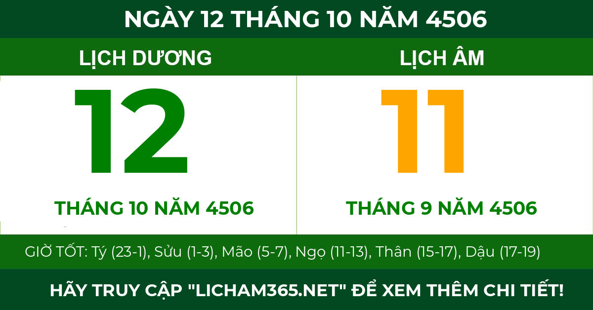 lịch âm ngày 12 tháng 10 năm 4506