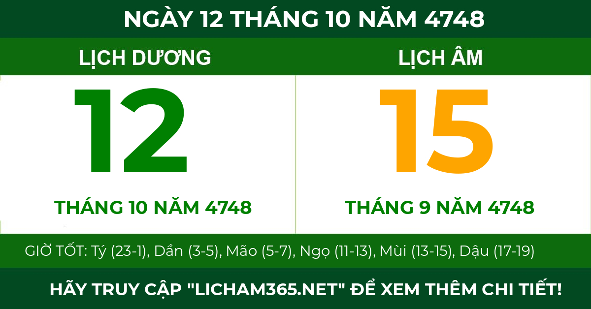 lịch âm ngày 12 tháng 10 năm 4748