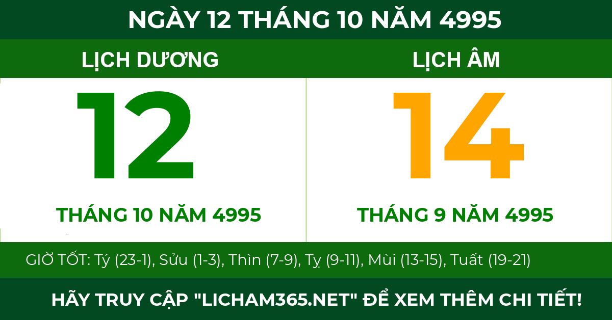 lịch âm ngày 12 tháng 10 năm 4995