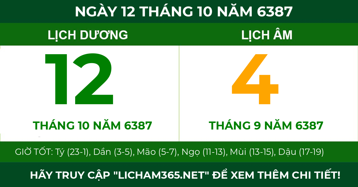 lịch âm ngày 12 tháng 10 năm 6387