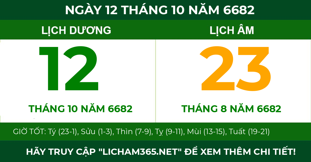 lịch âm ngày 12 tháng 10 năm 6682