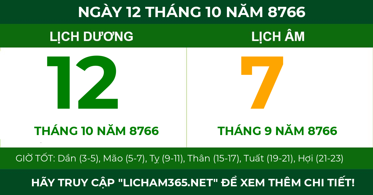 lịch âm ngày 12 tháng 10 năm 8766