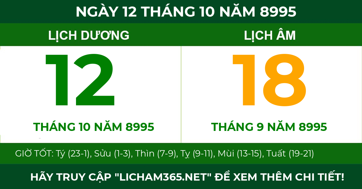 lịch âm ngày 12 tháng 10 năm 8995