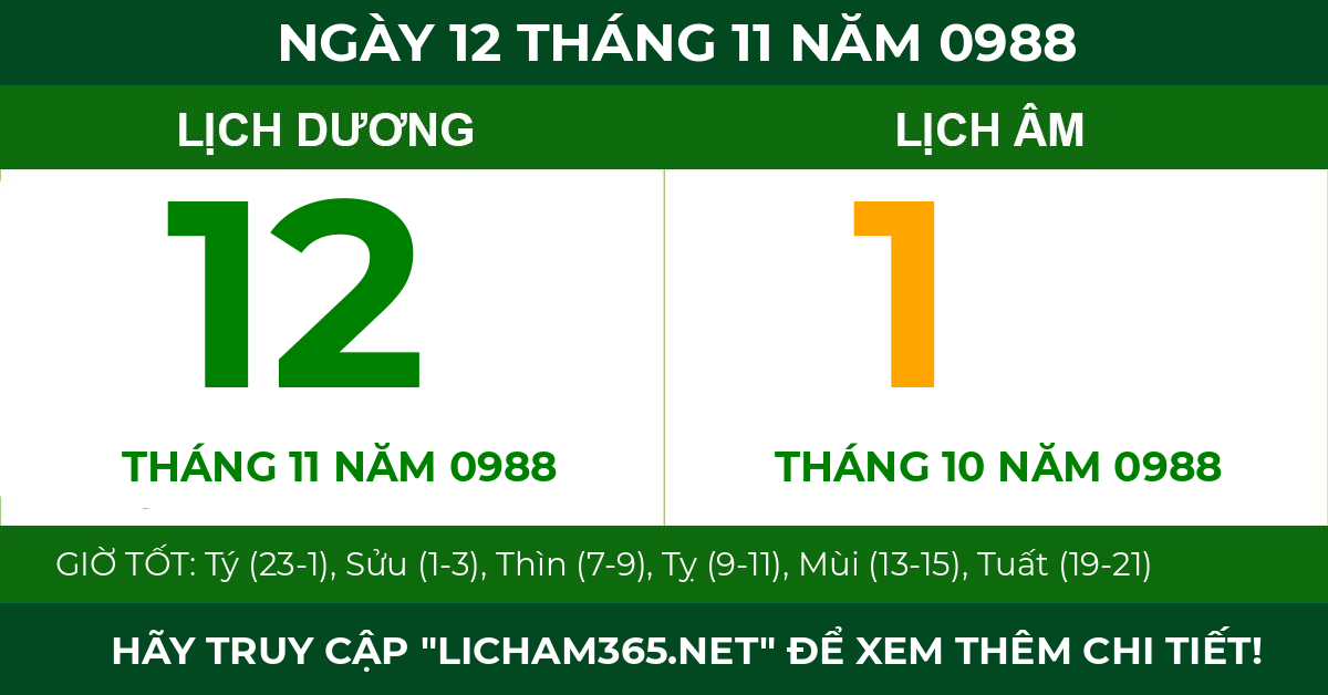 lịch âm ngày 12 tháng 11 năm 0988